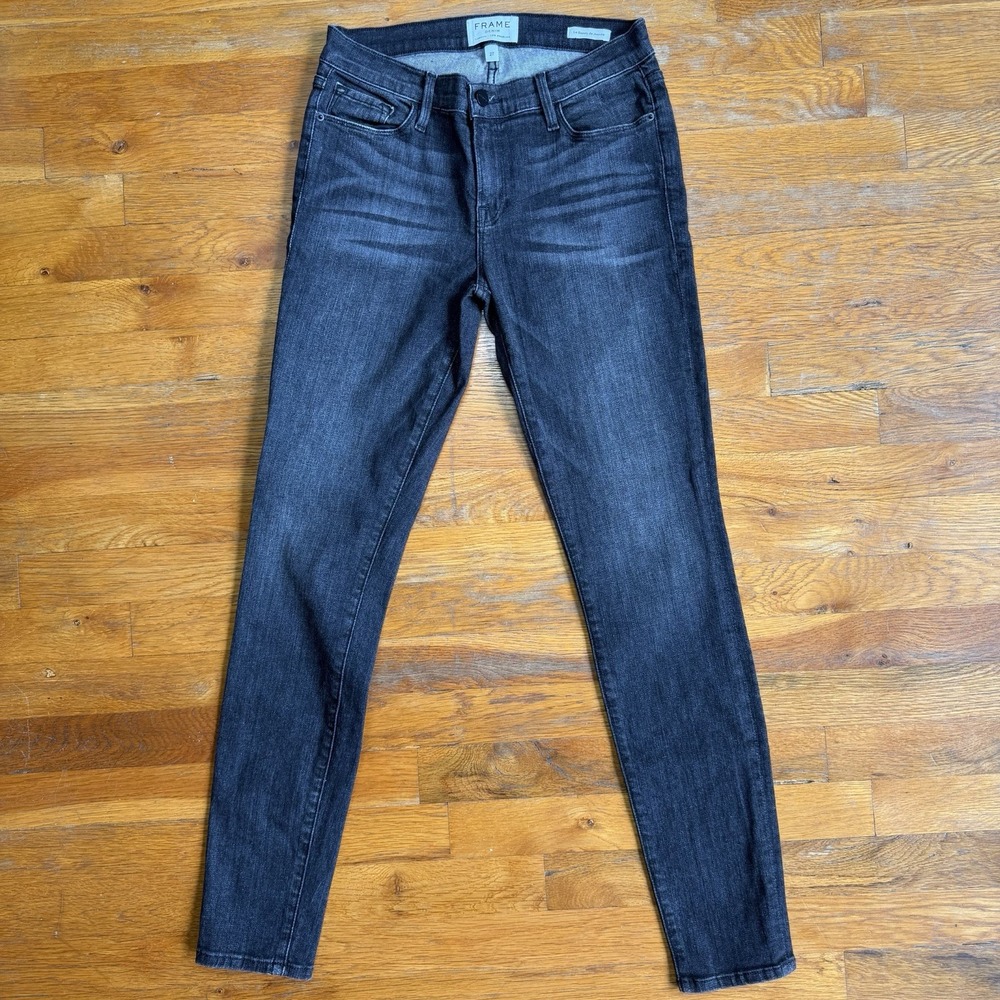 Frame Le Skinny de Jeanne Jeans Women's Size 27 Black Flim Noir Stretch Ankle